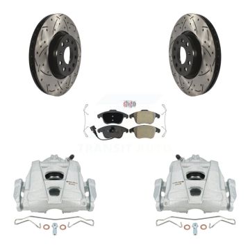 Front Brake Caliper Drill Slot Rotors Semi-Metallic Pad Kit For Volkswagen Tiguan Passat KCD-100129N