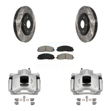 Front Disc Brake Coated Caliper Drilled Slotted Rotors Semi-Metallic Pad Kit For Ram C/V KCD-100129S