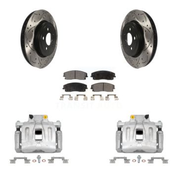 Front Disc Brake Coated Caliper Drilled Slotted Rotors Ceramic Pad Kit For Dodge Charger KCD-100129T