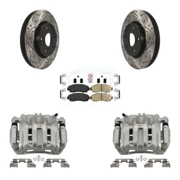 Front Brake Caliper Drill Slotted Rotors Ceramic Pad Kit For Honda CR-V Acura RDX Accord KCD-100130N