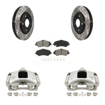 Front Brake Caliper Drilled Slot Rotor Semi-Metallic Pad Kit For 2009-2011 Dodge Journey KCD-100130S