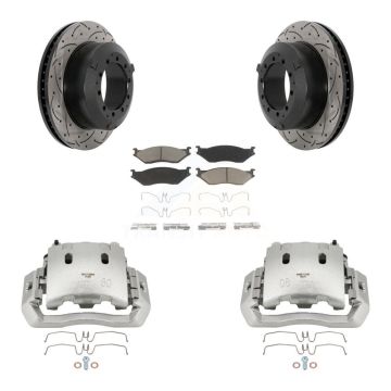 Front Brake Coated Caliper Drill Slot Rotors Ceramic Pad Kit For International TerraStar KCD-100131C
