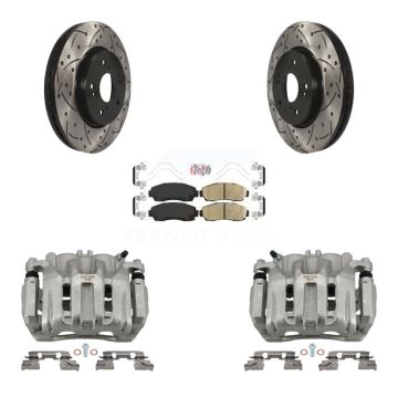 Front Brake Caliper Drill Slotted Rotors Ceramic Pad Kit For Honda CR-V Acura RDX Accord KCD-100131N