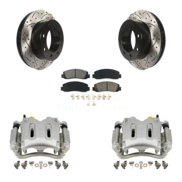 Front Brake Caliper Drill Slot Rotor Semi-Metallic Pad Kit For Ford F-250 Super Duty 4WD KCD-100131S