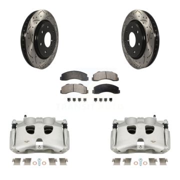 Front Brake Caliper Drill Slotted Rotor Ceramic Pad Kit For Ford F-150 With 7 Lug Wheels KCD-100131T