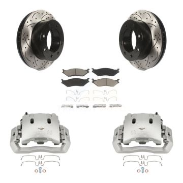 Front Brake Coated Caliper Drill Slotted Rotor Ceramic Pad Kit For Ford F-450 Super Duty KCD-100132C