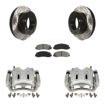 Front Brake Caliper Drill Slot Rotor Semi-Metallic Pad Kit For Ford F-350 Super Duty 4WD KCD-100132S