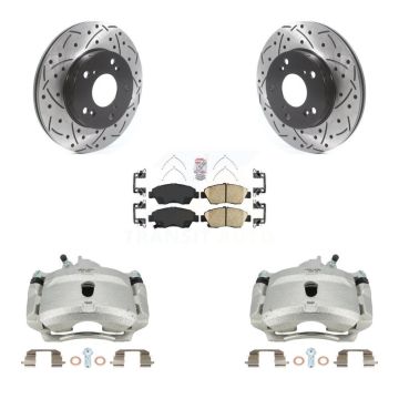 Front Brake Caliper Drill Slot Rotors Ceramic Pad Kit For 04-05 Honda Civic Si with 1.7L KCD-100133N