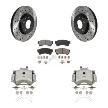 Front Brake Caliper Drilled Slot Rotor Semi-Metallic Pad Kit For Ford Fusion Mazda 6 MKZ KCD-100133P