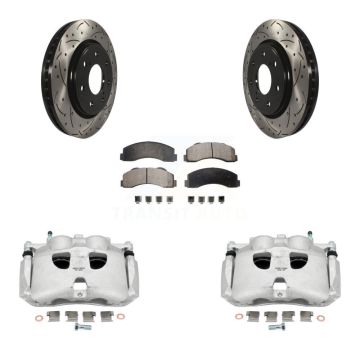 Front Brake Caliper Drill Slotted Rotor Ceramic Pad Kit For Ford F-150 With 7 Lug Wheels KCD-100133T