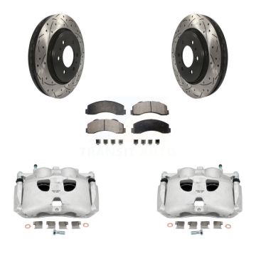 Front Brake Caliper Drilled Slot Rotor Ceramic Pad Kit For Ford F-150 Expedition Lincoln KCD-100134T