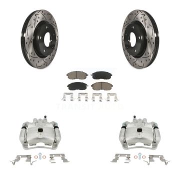 Front Disc Brake Coated Caliper Drilled Slotted Rotors Ceramic Pad Kit For Nissan Sentra KCD-100135C