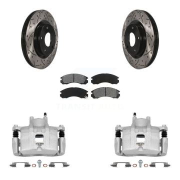Front Brake Coated Caliper Drill Slot Rotors Semi-Metallic Pad Kit For Mitsubishi Lancer KCD-100135S