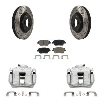 Front Brake Coat Caliper Drill Slot Rotors Ceramic Pad Kit For Hyundai Sonata Kia Optima KCD-100137C