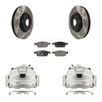 Front Brake Caliper Drilled Slot Rotor Semi-Metallic Pad Kit For Ford Escape Transit MKC KCD-100137P