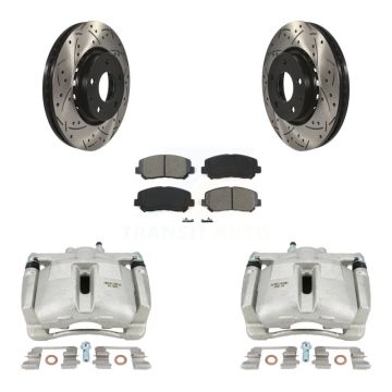 Front Disc Brake Coated Caliper Drill Slotted Rotor Semi-Metallic Pad Kit For Mazda CX-5 KCD-100137S