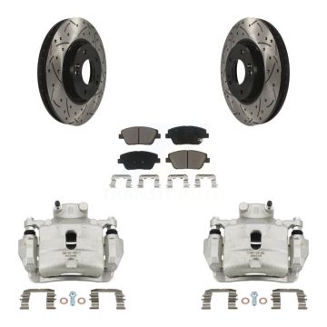 Front Brake Coated Caliper Drill Slot Rotor Ceramic Pad Kit For 2014 Hyundai Sonata 2.0L KCD-100138C