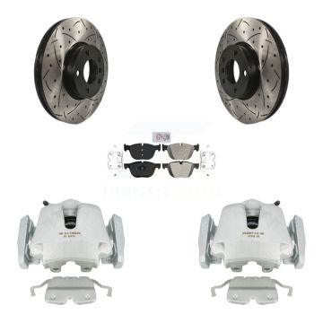 Front Disc Brake Coated Caliper Drill Slotted Rotors Semi-Metallic Pad Kit For BMW X5 X6 KCD-100138N