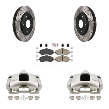 Front Brake Coated Caliper Drill Slot Rotors Ceramic Pad Kit For 2009-2011 Dodge Journey KCD-100139N