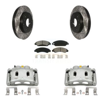 Front Brake Caliper Drilled Slot Rotor Semi-Metallic Pad Kit For Chevrolet Avalanche GMC KCD-100139S