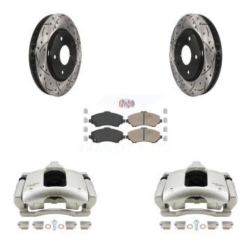 Front Brake Coated Caliper Drill Slot Rotors Ceramic Pad Kit For 2009-2011 Dodge Journey KCD-100140N