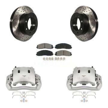 Front Brake Caliper Drill Slotted Rotors Semi-Metallic Pad Kit For Ford F-450 Super Duty KCD-100140S