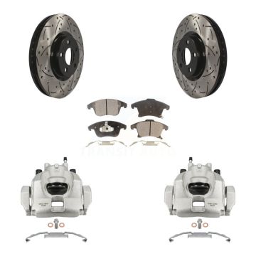 Front Brake Caliper Drill Slotted Rotor Ceramic Pad Kit For Ford Police Responder Hybrid KCD-100140T