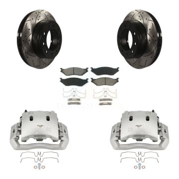 Front Brake Caliper Drill Slotted Rotors Semi-Metallic Pad Kit For Ford F-450 Super Duty KCD-100141S
