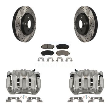 Front Brake Caliper Drill Slotted Rotors Ceramic Pad Kit For Honda CR-V Acura RDX Accord KCD-100142C