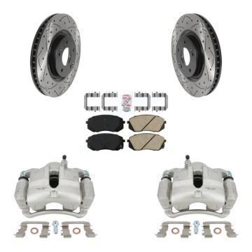 Front Disc Brake Coated Caliper Drilled Slotted Rotor Ceramic Pad Kit For Hyundai Tucson KCD-100142N