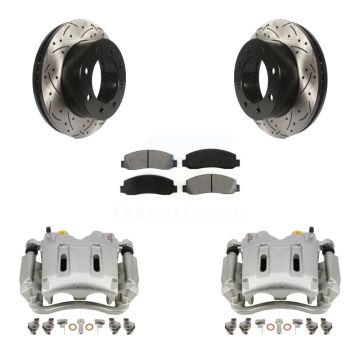 Front Brake Caliper Drill Slotted Rotors Semi-Metallic Pad Kit For Ford F-250 Super Duty KCD-100142S