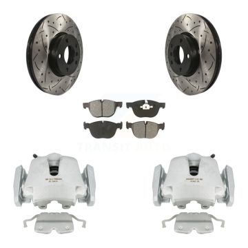 Front Disc Brake Coated Caliper Drill Slotted Rotors Semi-Metallic Pad Kit For BMW X5 X6 KCD-100143S