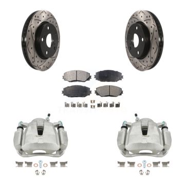 Front Brake Caliper Drill Slot Rotors Semi-Metallic Pad Kit For 2014-2015 Toyota RAV4 LE KCD-100144P