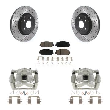 Front Disc Brake Coated Caliper Drilled Slotted Rotor And Ceramic Pad Kit For Honda CR-V KCD-100145C