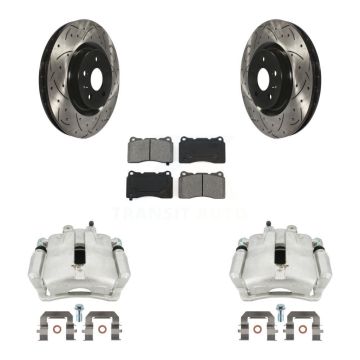 Front Brake Caliper Drill Slotted Rotor Semi-Metallic Pad Kit For 12-13 Buick Regal 2.4L KCD-100145S
