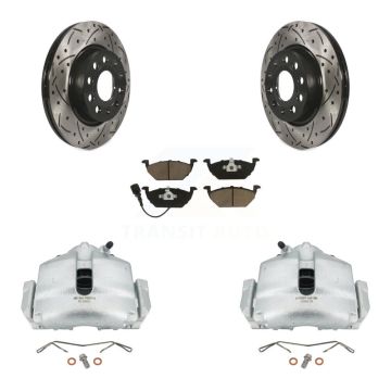 Front Disc Brake Coated Caliper Drill Slotted Rotor Ceramic Pad Kit For Volkswagen Jetta KCD-100146C