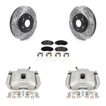 Front Brake Caliper Drill Slotted Rotor Semi-Metallic Pad Kit For Honda Accord Acura TSX KCD-100146P