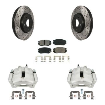 Front Brake Coat Caliper Drill Slot Rotor Semi-Metallic Pad Kit For Buick Regal LaCrosse KCD-100146S