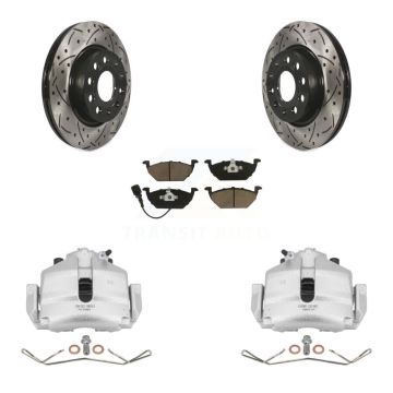 Front Disc Brake Coated Caliper Drill Slotted Rotor Ceramic Pad Kit For Volkswagen Jetta KCD-100147C