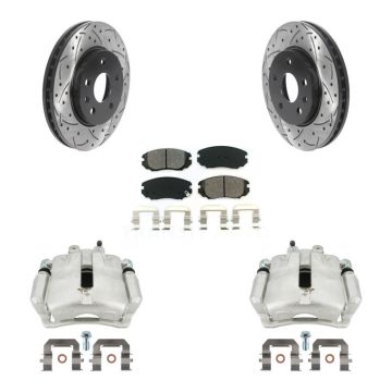 Front Brake Caliper Drill Slotted Rotor Semi-Metallic Pad Kit For Chevrolet Malibu Buick KCD-100147S