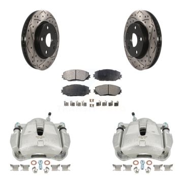 Front Brake Coated Caliper Drill Slot Rotor Ceramic Pad Kit For 2014-2015 Toyota RAV4 LE KCD-100147T