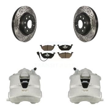 Front Disc Brake Coated Caliper Drill Slotted Rotor Ceramic Pad Kit For Volkswagen Jetta KCD-100148C
