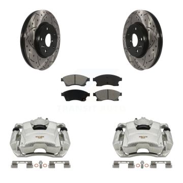 Front Brake Caliper Drill Slotted Rotors Semi-Metallic Pad Kit For Chevrolet Cruze Sonic KCD-100148S