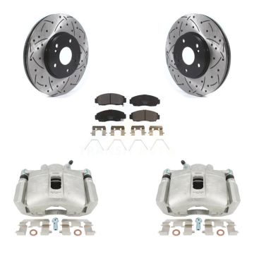 Front Brake Coated Caliper Drilled Slot Rotor Ceramic Pad Kit For Honda Accord Acura TSX KCD-100148T