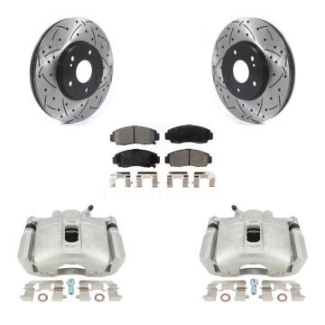 Front Brake Caliper Drill Slot Rotor Semi-Metallic Pad Kit For Honda Accord Acura TSX TL KCD-100149P