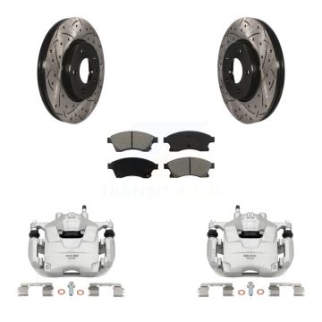 Front Brake Caliper Drill Slotted Rotor Semi-Metallic Pad Kit For 2012-2013 Buick Verano KCD-100149S