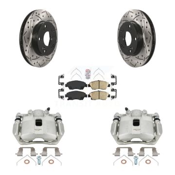 Front Brake Coated Caliper Drill Slotted Rotor Ceramic Pad Kit For Honda Civic Acura ILX KCD-100150N