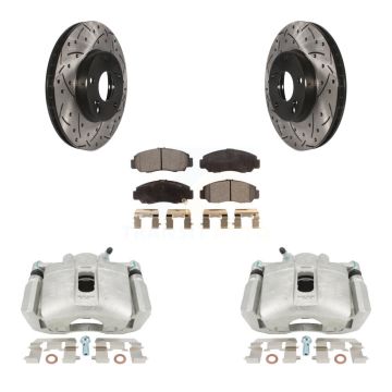 Front Disc Brake Coated Caliper Drilled Slotted Rotor & Ceramic Pad Kit For Honda Accord KCD-100150T