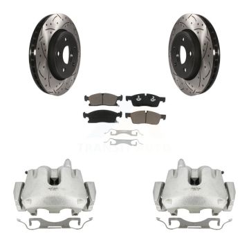 Front Brake Coat Caliper Drill Slot Rotors Ceramic Pad Kit For Jeep Grand Cherokee Dodge KCD-100151C