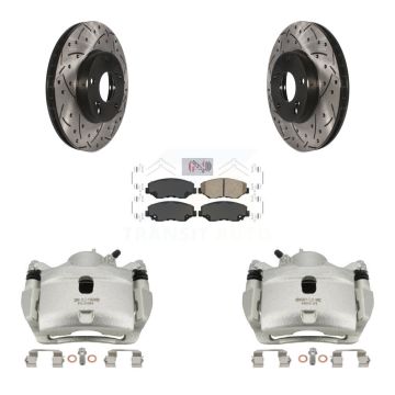 Front Disc Brake Coated Caliper Drill Slotted Rotor Ceramic Pad Kit For Honda Civic CR-Z KCD-100151N